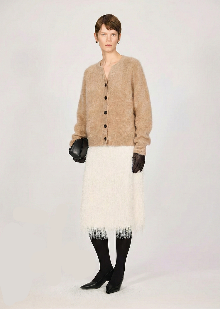 Brushed Cashmere Cardigan - Camel