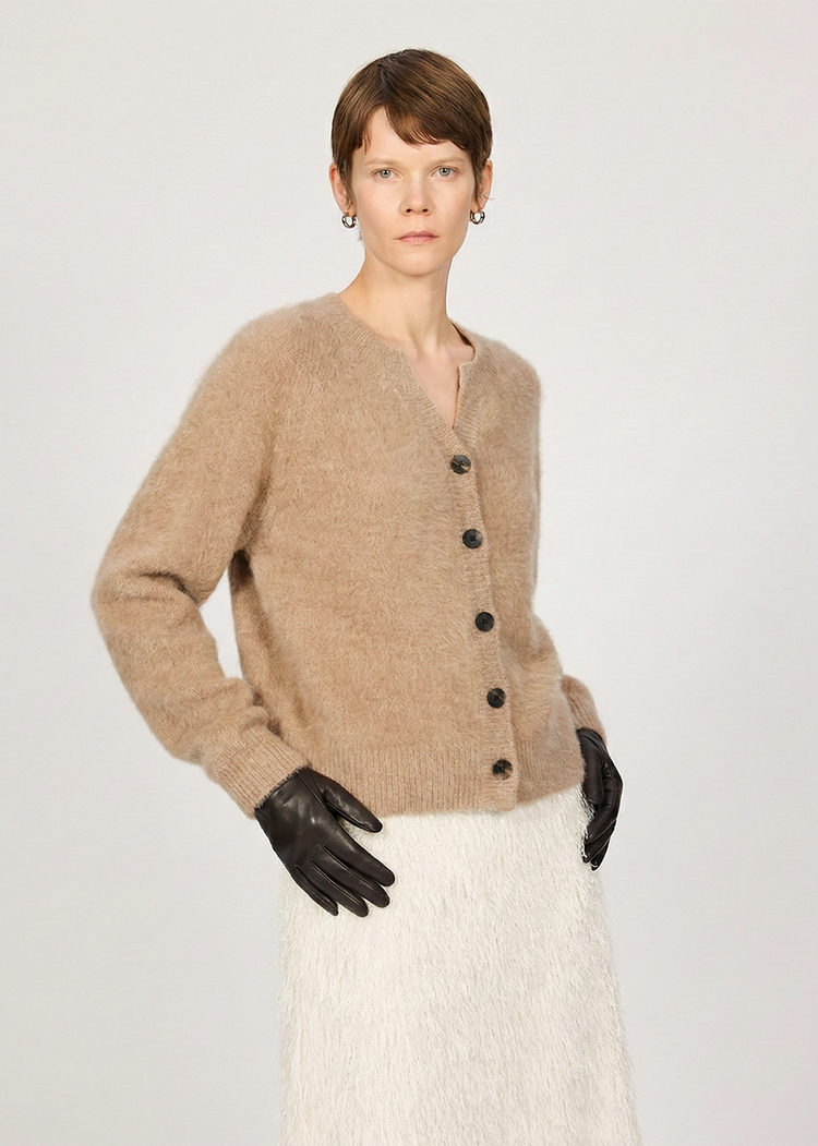 Brushed Cashmere Cardigan - Camel