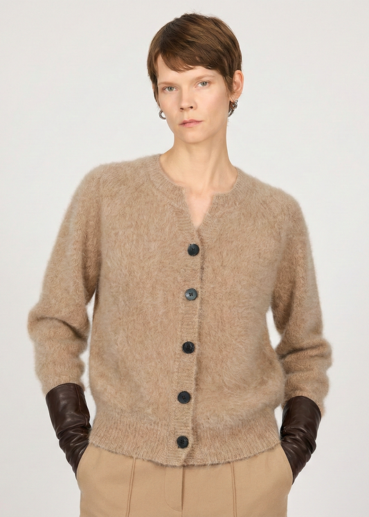 Brushed Cashmere Cardigan - Camel