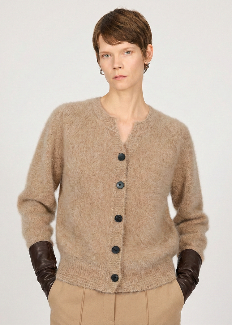 Brushed Cashmere Cardigan - Camel