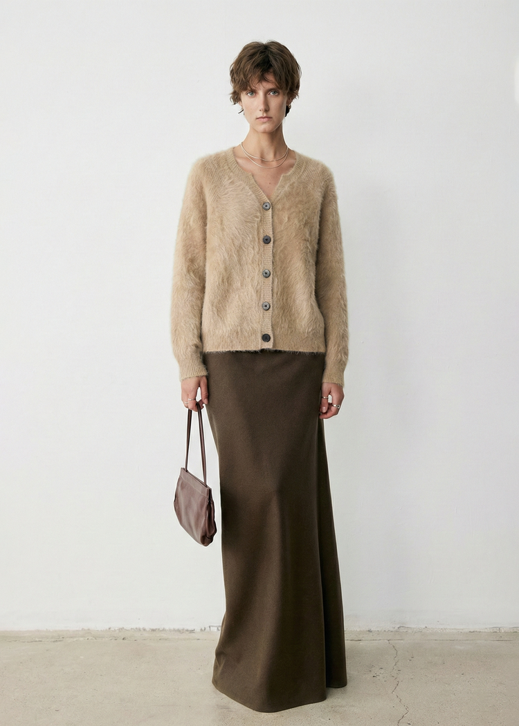 Brushed Cashmere Cardigan - Camel