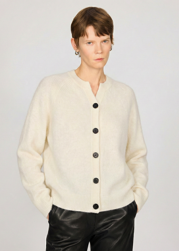 Brushed Cashmere Cardigan - White