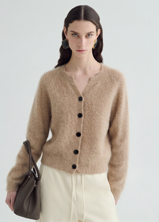 Brushed Cashmere Cardigan - Camel