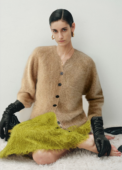 Brushed Cashmere Cardigan - Camel