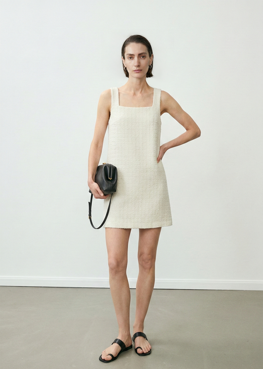 Removable Feather Fringe Tweed Mini Dress