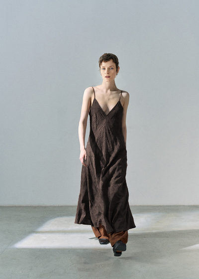 Textured Lyocell-Linen Maxi Dress – Espresso Brown