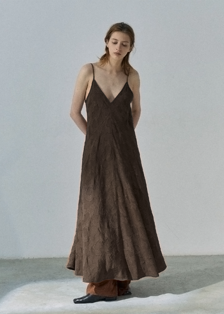 Textured Lyocell-Linen Maxi Dress – Espresso Brown