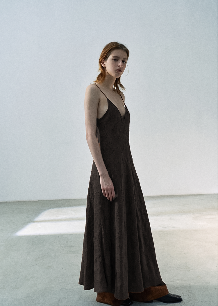 Textured Lyocell-Linen Maxi Dress – Espresso Brown