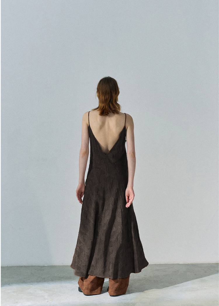 Textured Lyocell-Linen Maxi Dress – Espresso Brown