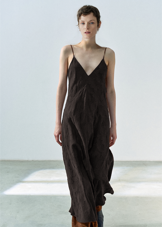 Textured Lyocell-Linen Maxi Dress – Espresso Brown