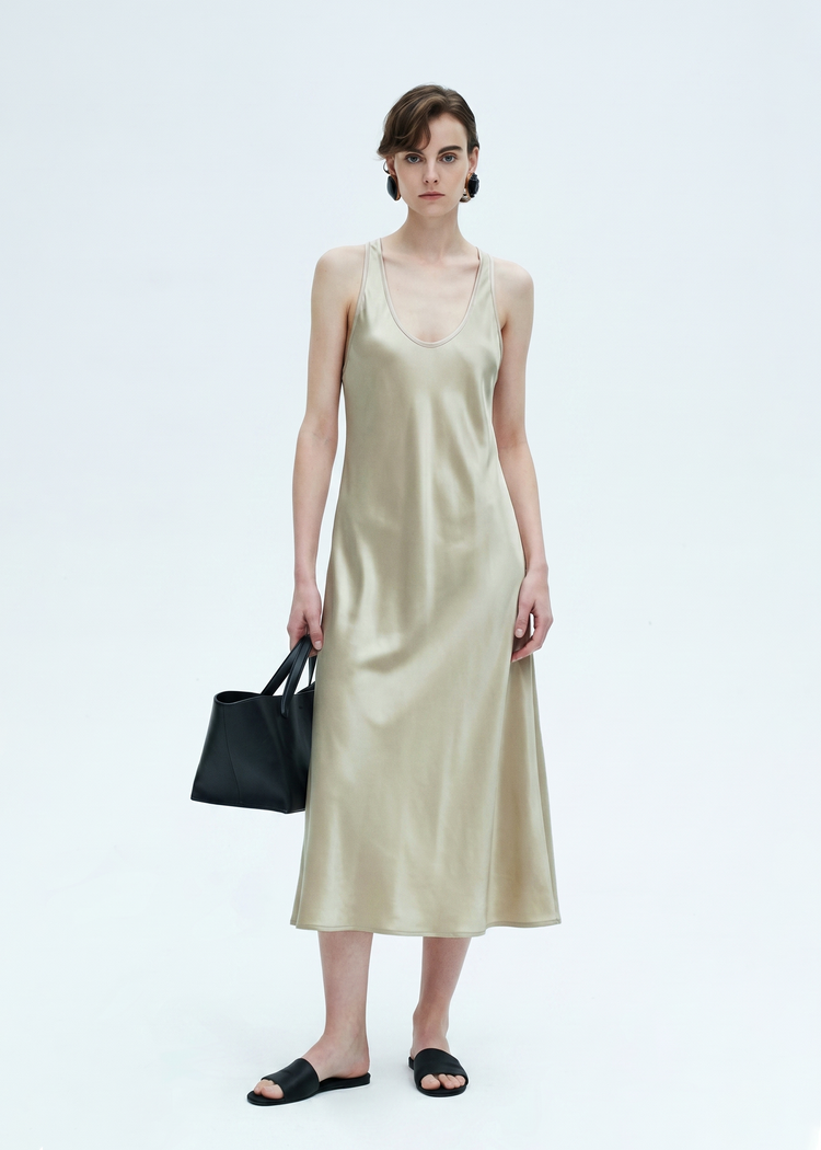 Acetate Scoop Neck Slip Dress