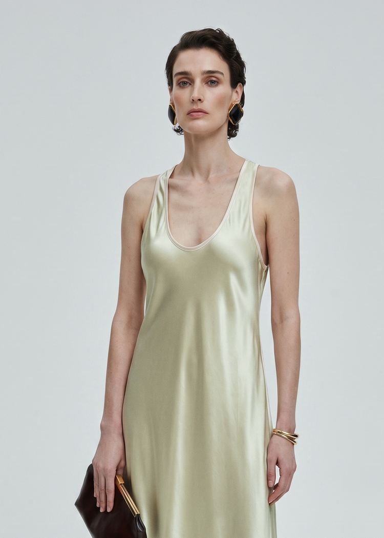 Acetate Scoop Neck Slip Dress