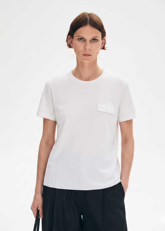Lyocell Silk Blend Tee with Decorative Pocket