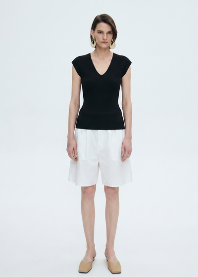 Wool Blend Knitted Rib Top in Black
