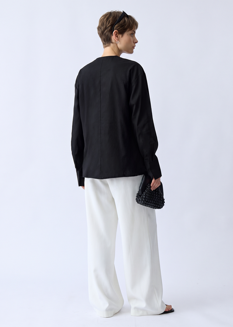 Sculpted Wrap Blouse-Black