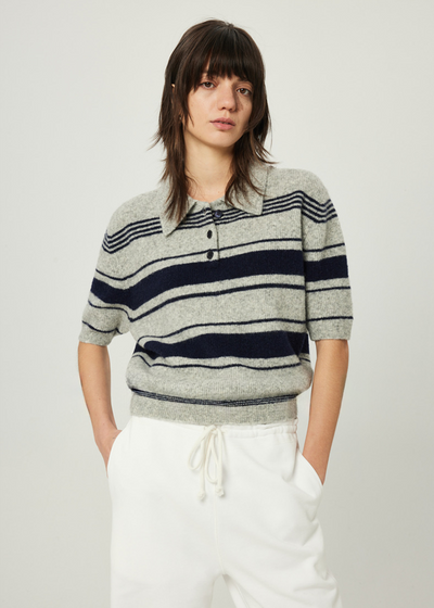 Striped Wool Blend Polo Top