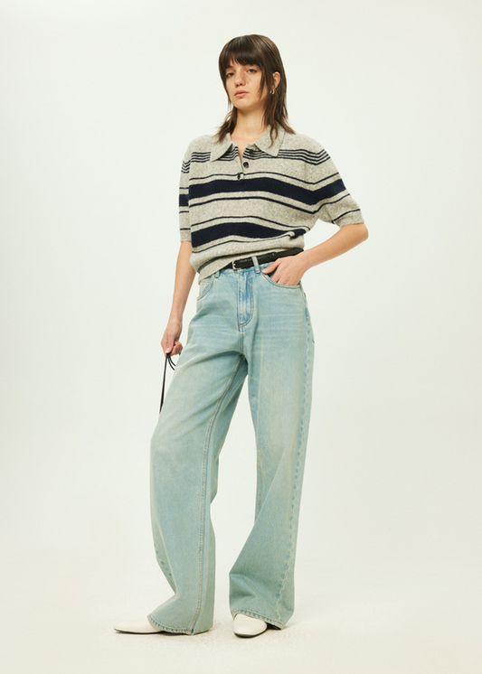 Striped Wool Blend Polo Top