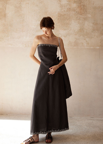 Linen Strapless Top - Black