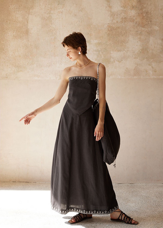 Linen Strapless Top - Black