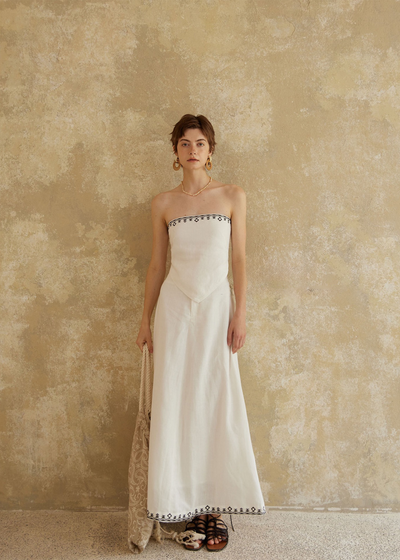 Linen Strapless Top - White