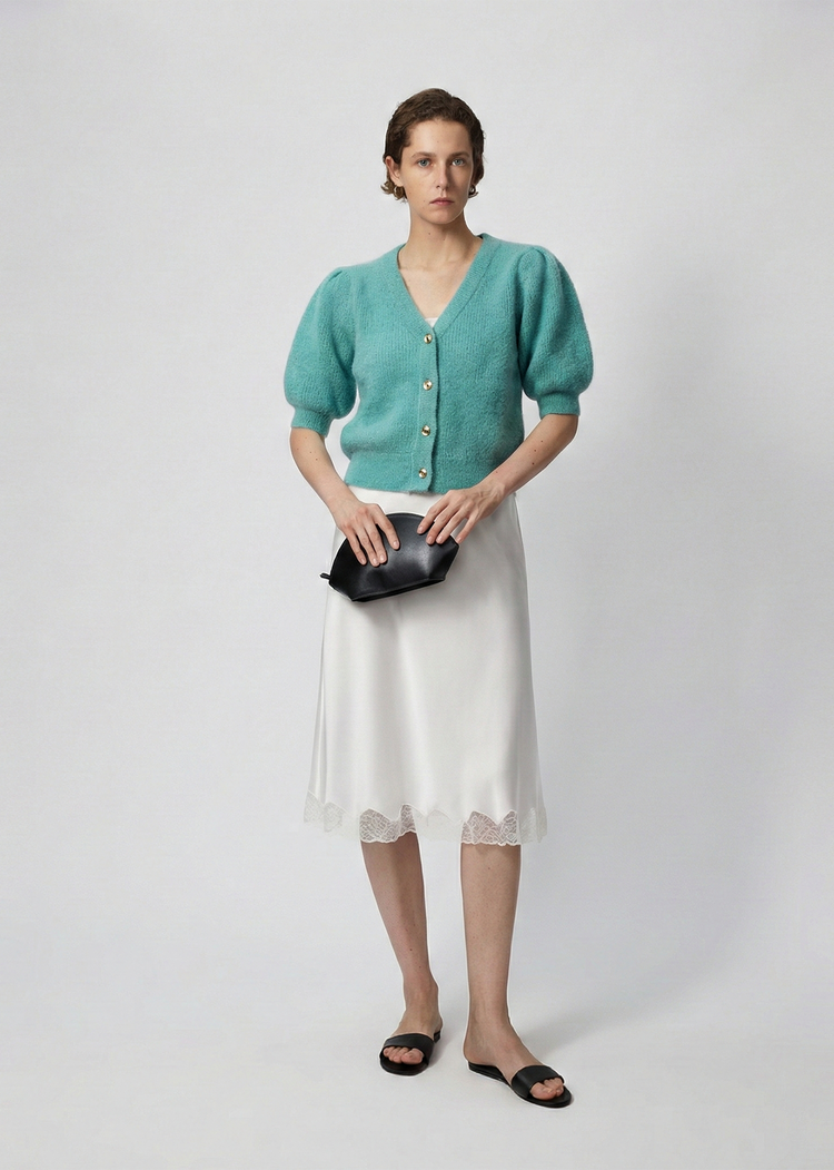 Mohair Blend Hand-Knitted Short Sleeve Top in Mint
