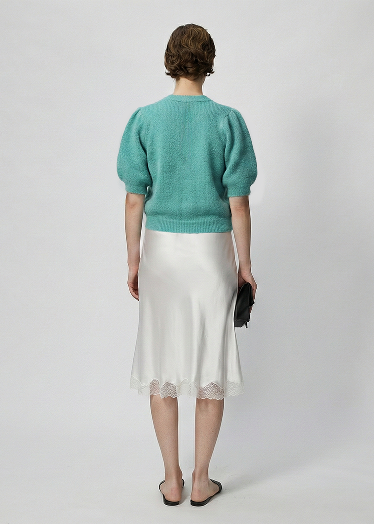 Mohair Blend Hand-Knitted Short Sleeve Top in Mint