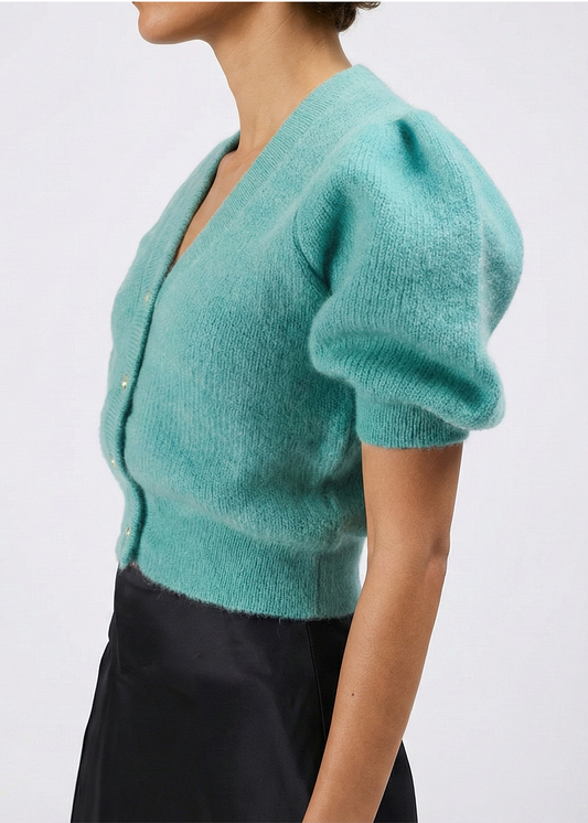 Mohair Blend Hand-Knitted Short Sleeve Top in Mint
