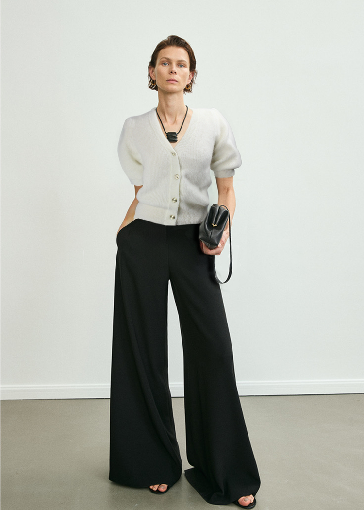 Mohair Blend Hand-Knitted Short Sleeve Top in White