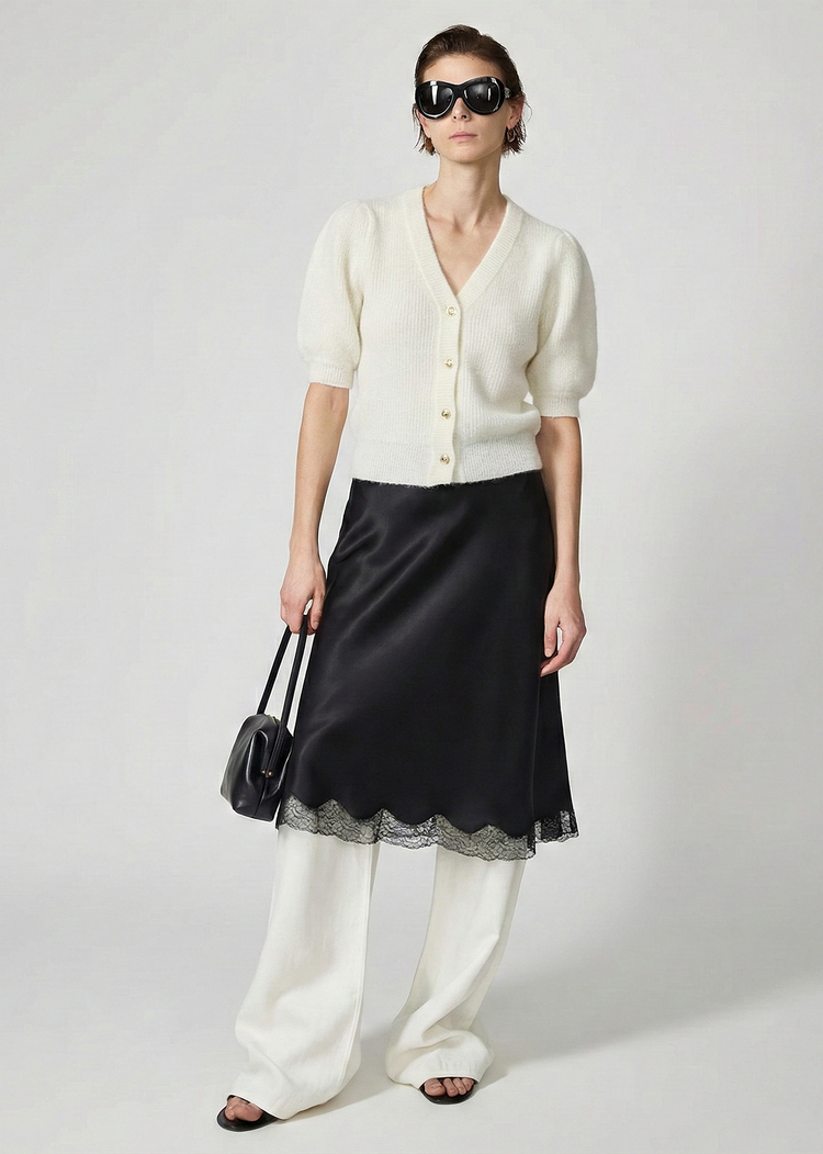 Mohair Blend Hand-Knitted Short Sleeve Top in White