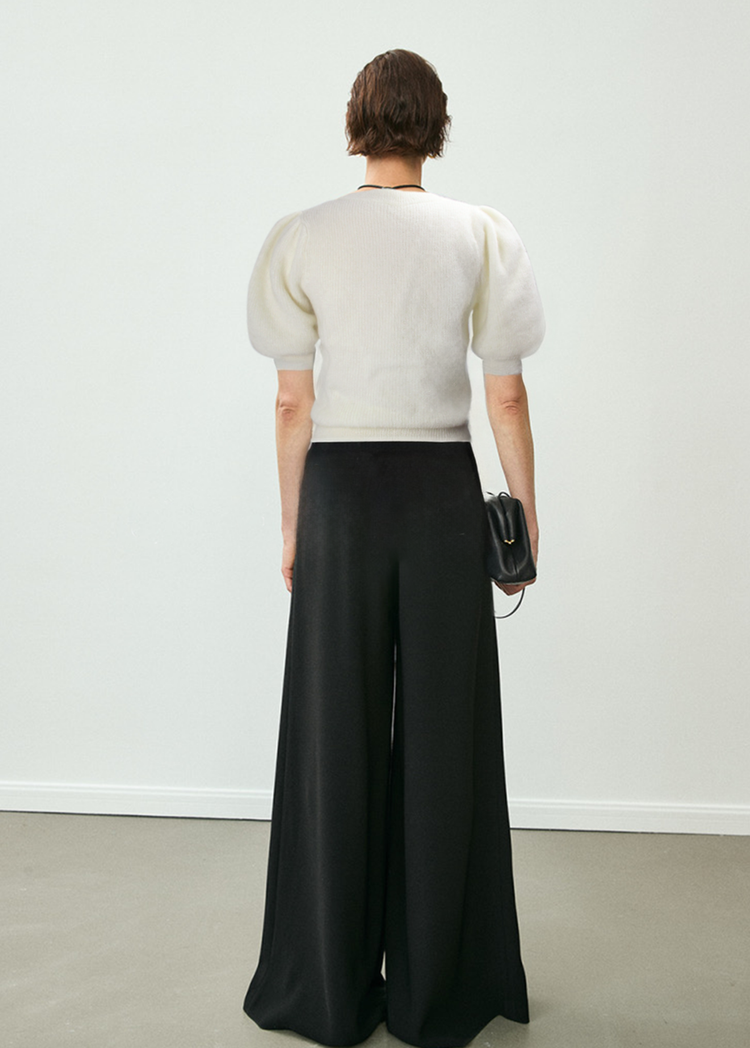 Mohair Blend Hand-Knitted Short Sleeve Top in White