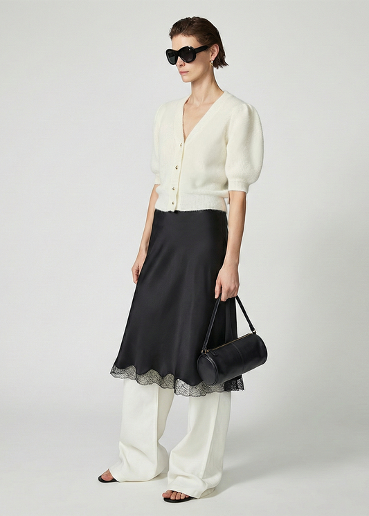 Mohair Blend Hand-Knitted Short Sleeve Top in White