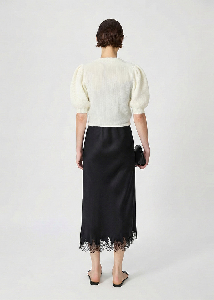 Mohair Blend Hand-Knitted Short Sleeve Top in White