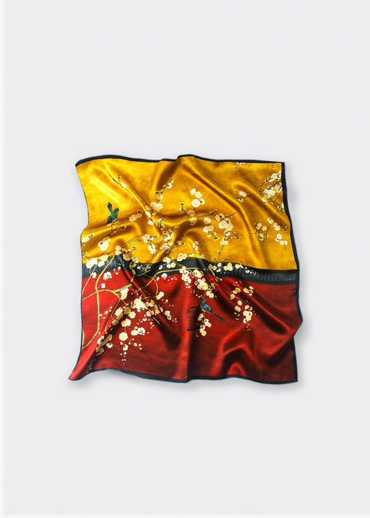 Golden Dawn & Crimson Twilight Silk Scarf