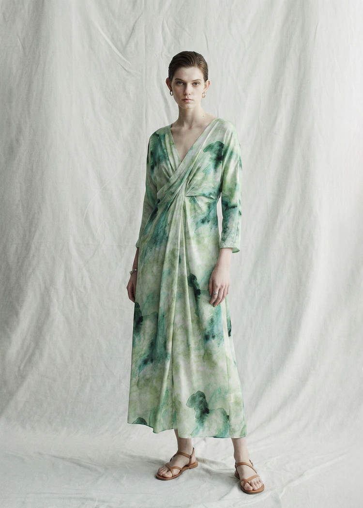Watercolour Silk Midi Dress