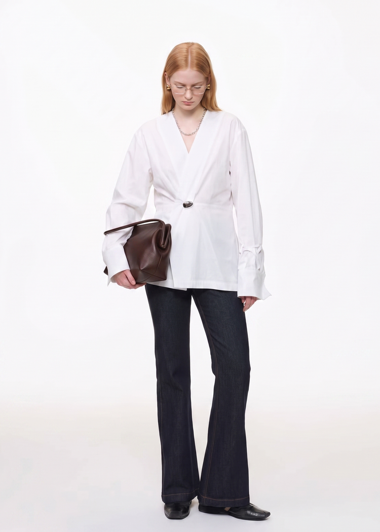 Sculpted Wrap Blouse-white
