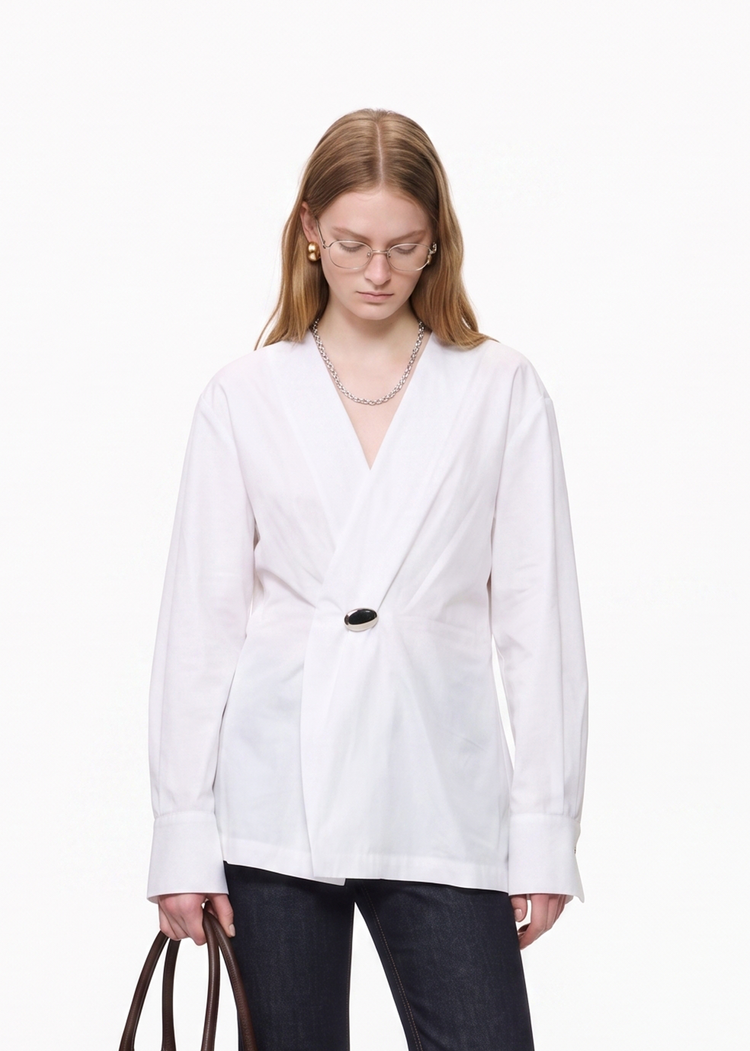 Sculpted Wrap Blouse-white