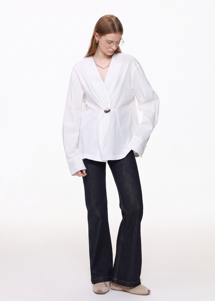 Sculpted Wrap Blouse-white