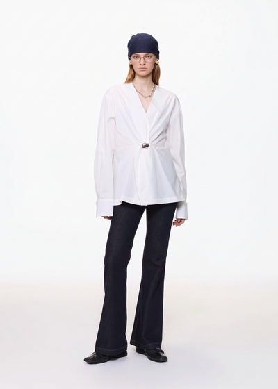 Sculpted Wrap Blouse-white