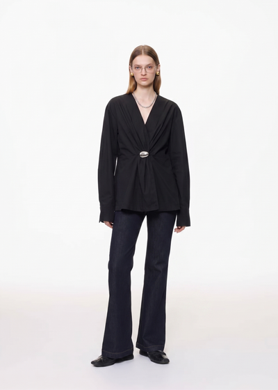 Sculpted Wrap Blouse-Black