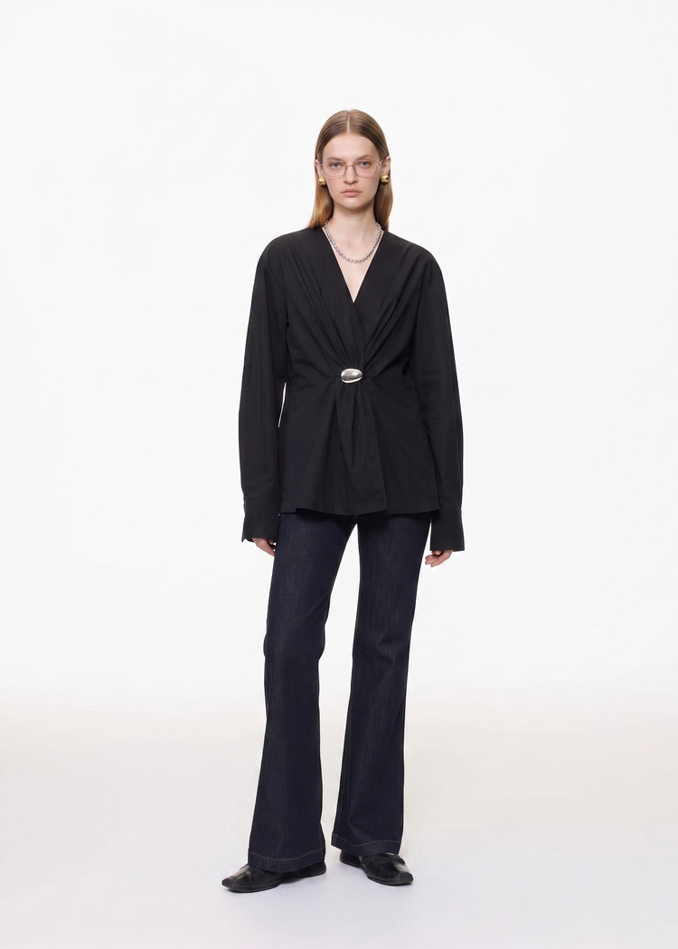Sculpted Wrap Blouse-Black