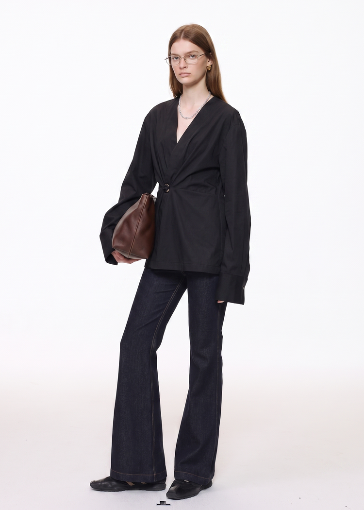 Sculpted Wrap Blouse-Black