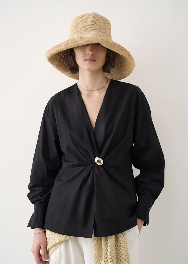 Sculpted Wrap Blouse-Black