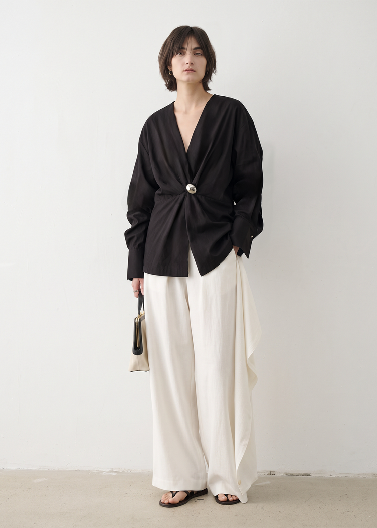 Sculpted Wrap Blouse-Black
