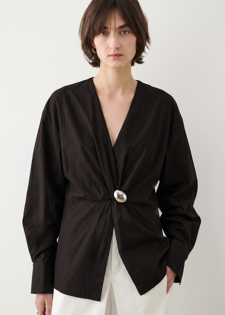 Sculpted Wrap Blouse-Black