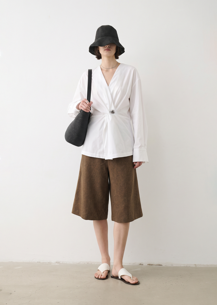 Sculpted Wrap Blouse-white