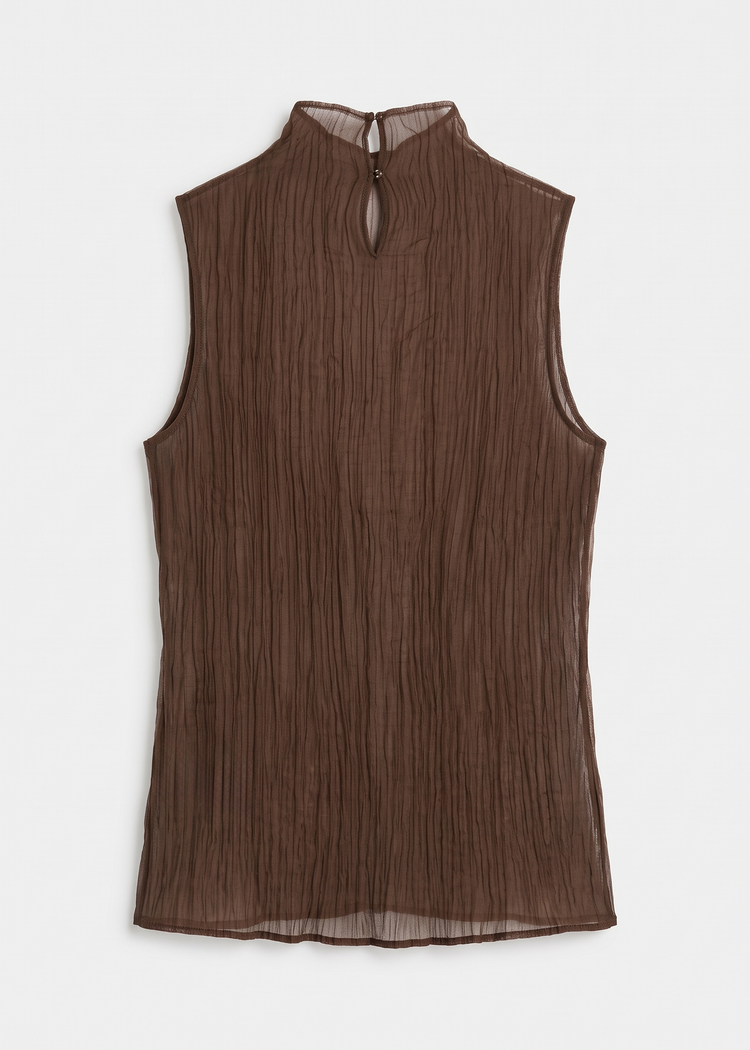 Crinkled Sheer High-Neck Top