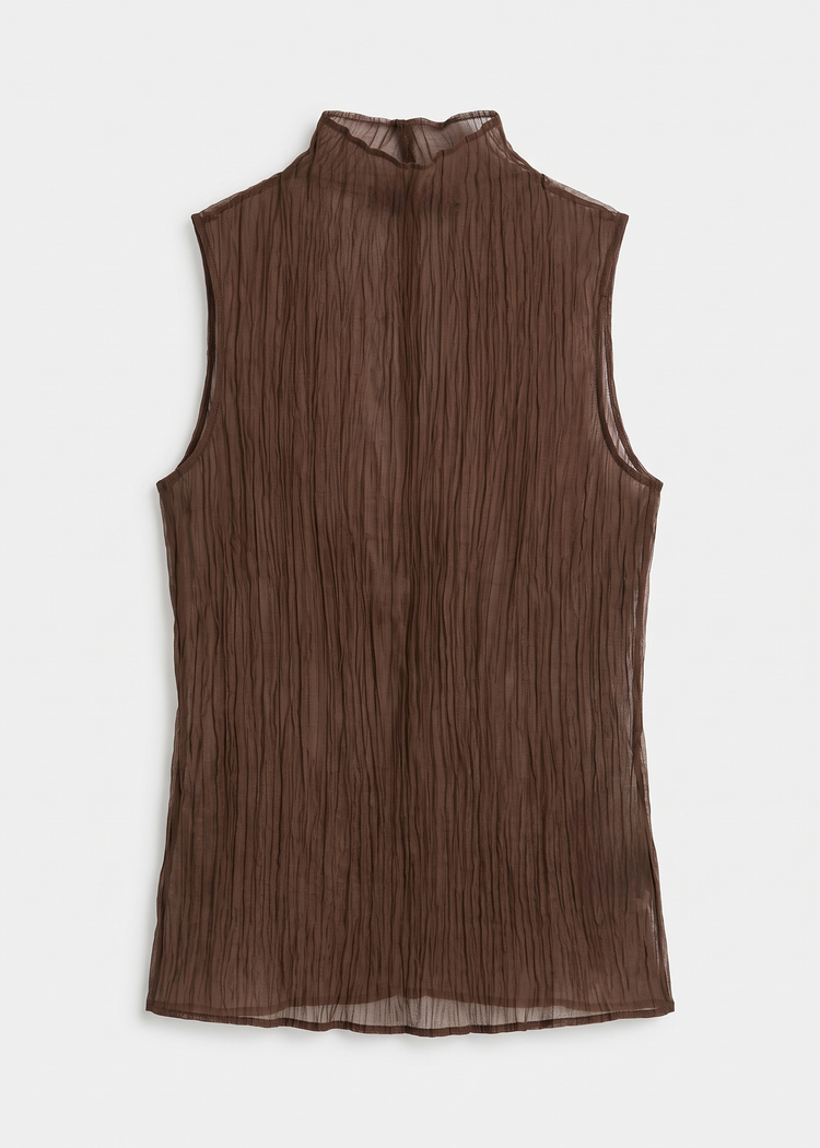 Crinkled Sheer High-Neck Top