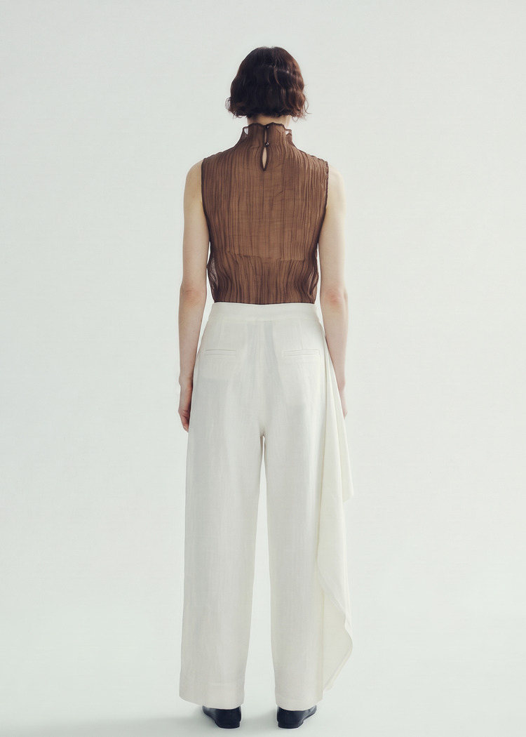 Crinkled Sheer High-Neck Top