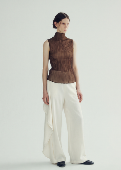 Crinkled Sheer High-Neck Top