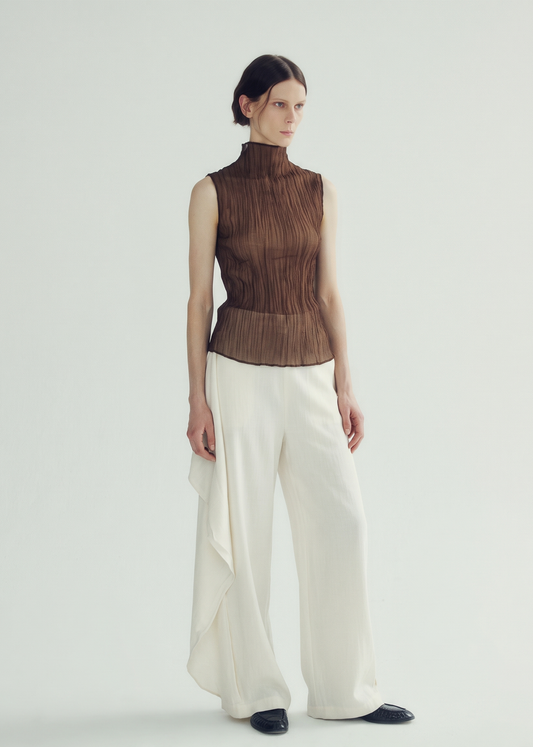 Crinkled Sheer High-Neck Top